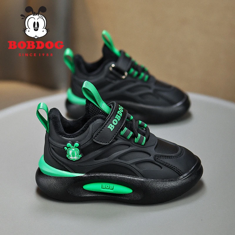 巴布豆男童鞋子加绒皮面2025秋冬新款休闲软底保暖二棉儿童运动鞋