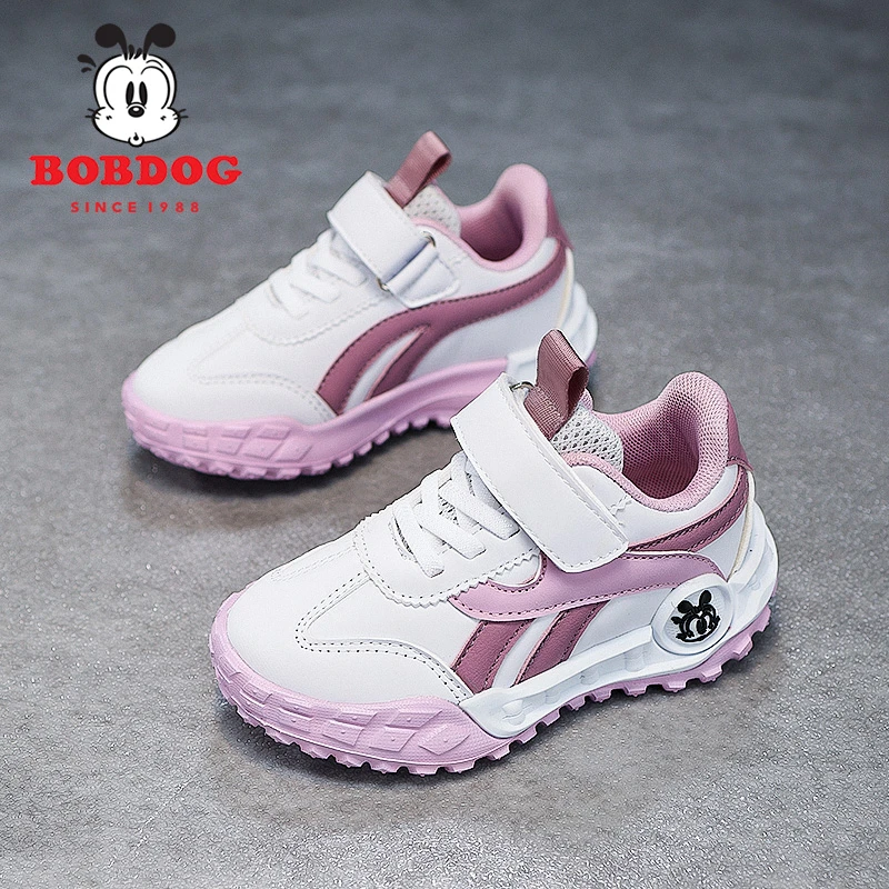 巴布豆女童鞋子2025春秋新款皮面软底休闲公主跑步防水儿童运动鞋