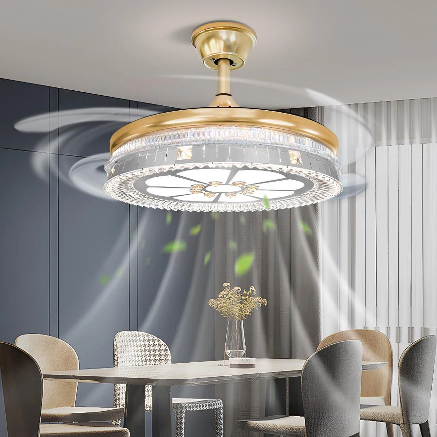 呵护眼睛居家灯具7080隐形水晶风扇灯餐厅卧室客厅灯静音送风