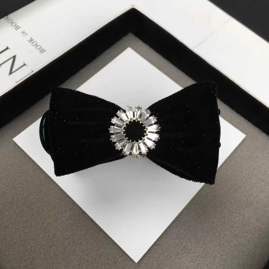 韩货绒布亮星黑色蝴蝶结丸子头夹马尾夹懒人夹9980