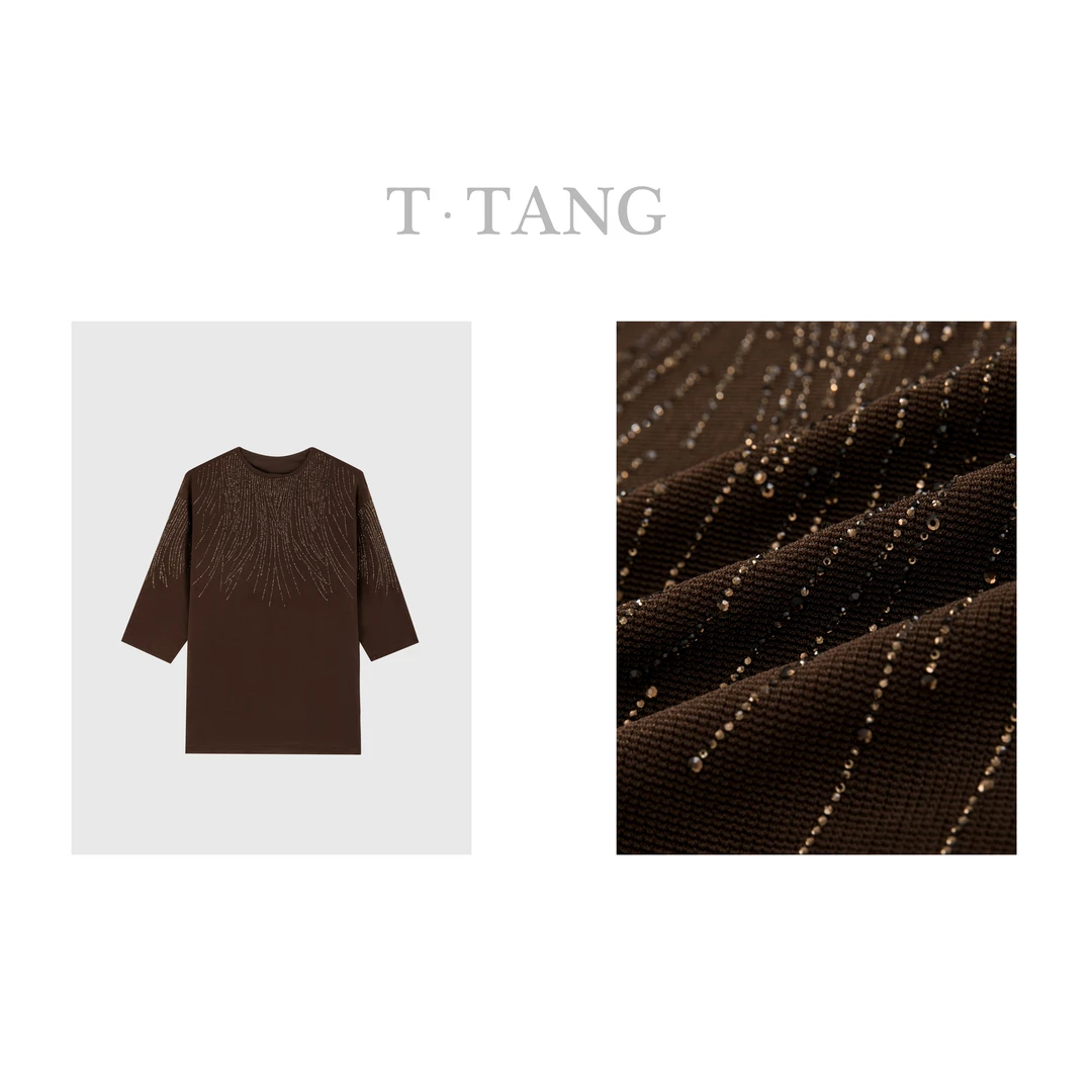 早秋高弹丝光小米粒网纹布时尚显瘦舒适款中袖套头T恤【6581】88