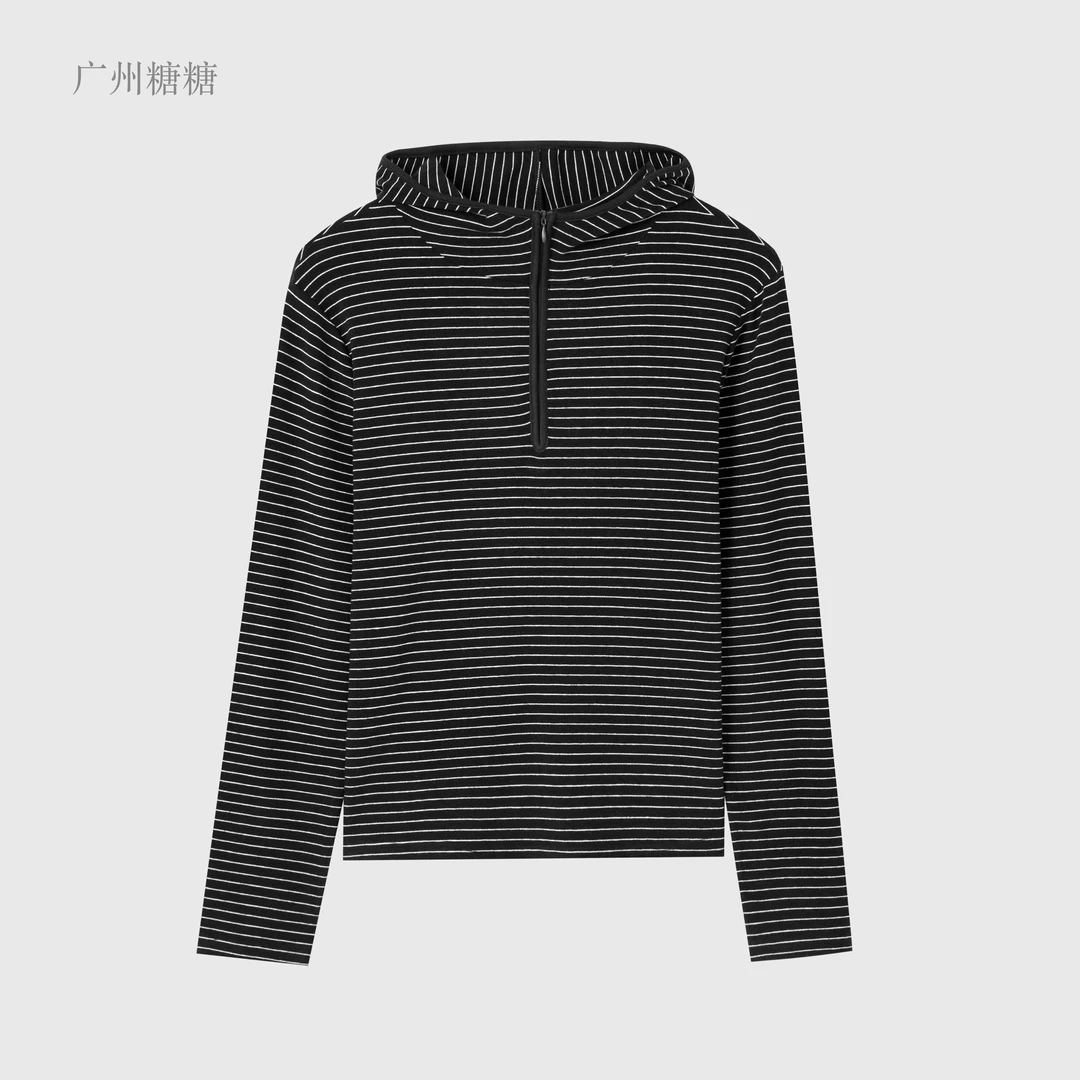 秋季260g精品色织螺纹棉开衫女士宽松连帽帽衫透气条纹【6782】TJ