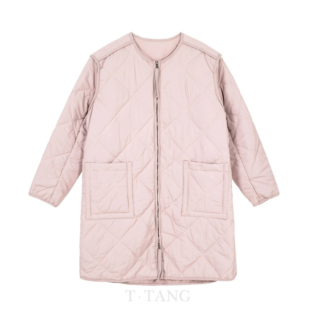 冬季纯色华夫格中长款休闲时尚百搭拉链棉服【2559】88