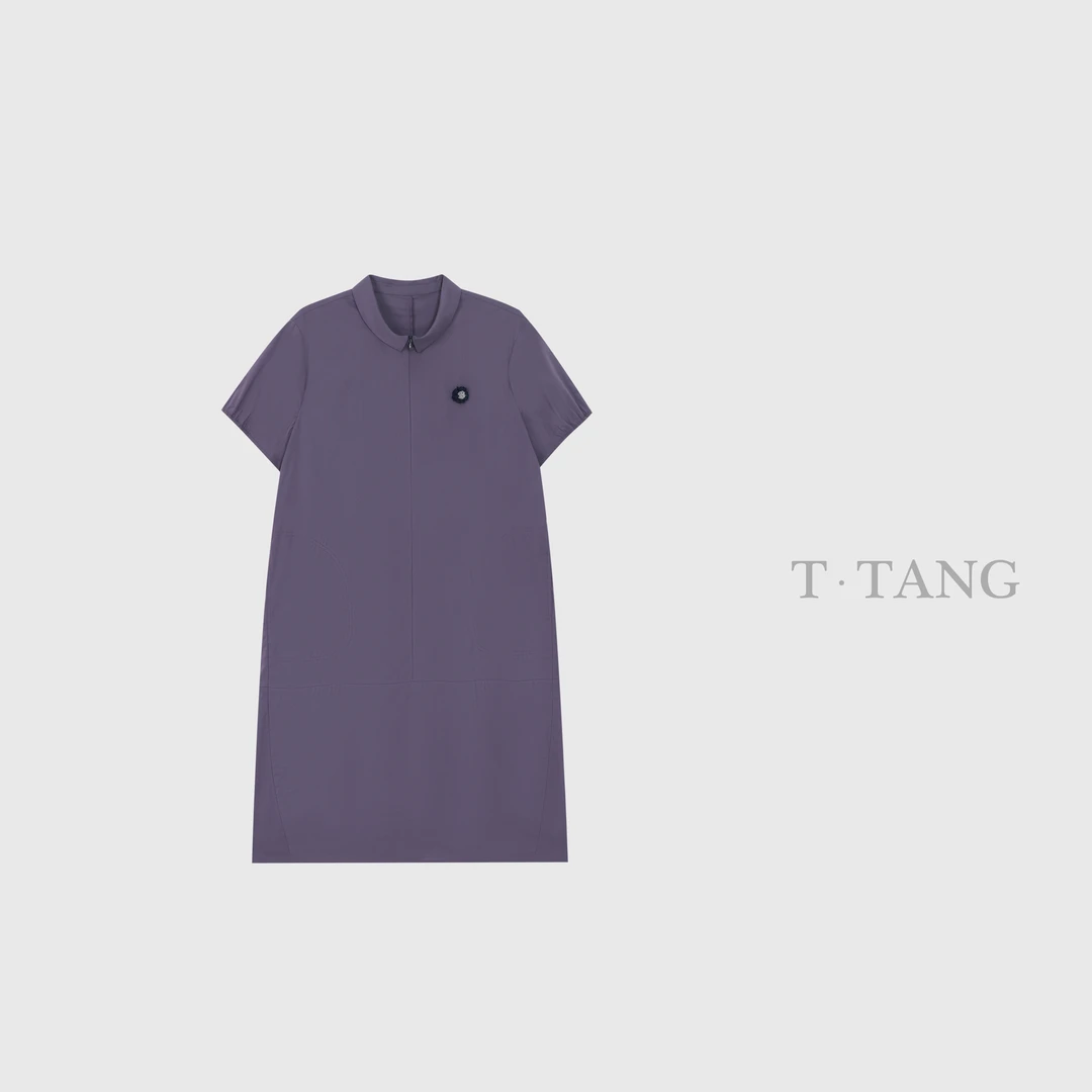 夏季60支高支高密平纹面料翻领半拉链门襟纯色棉质连衣裙【6358】88