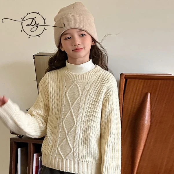小叮尤尤女童毛衣2024秋冬新款女孩法式高级感加厚儿童打底针织衫