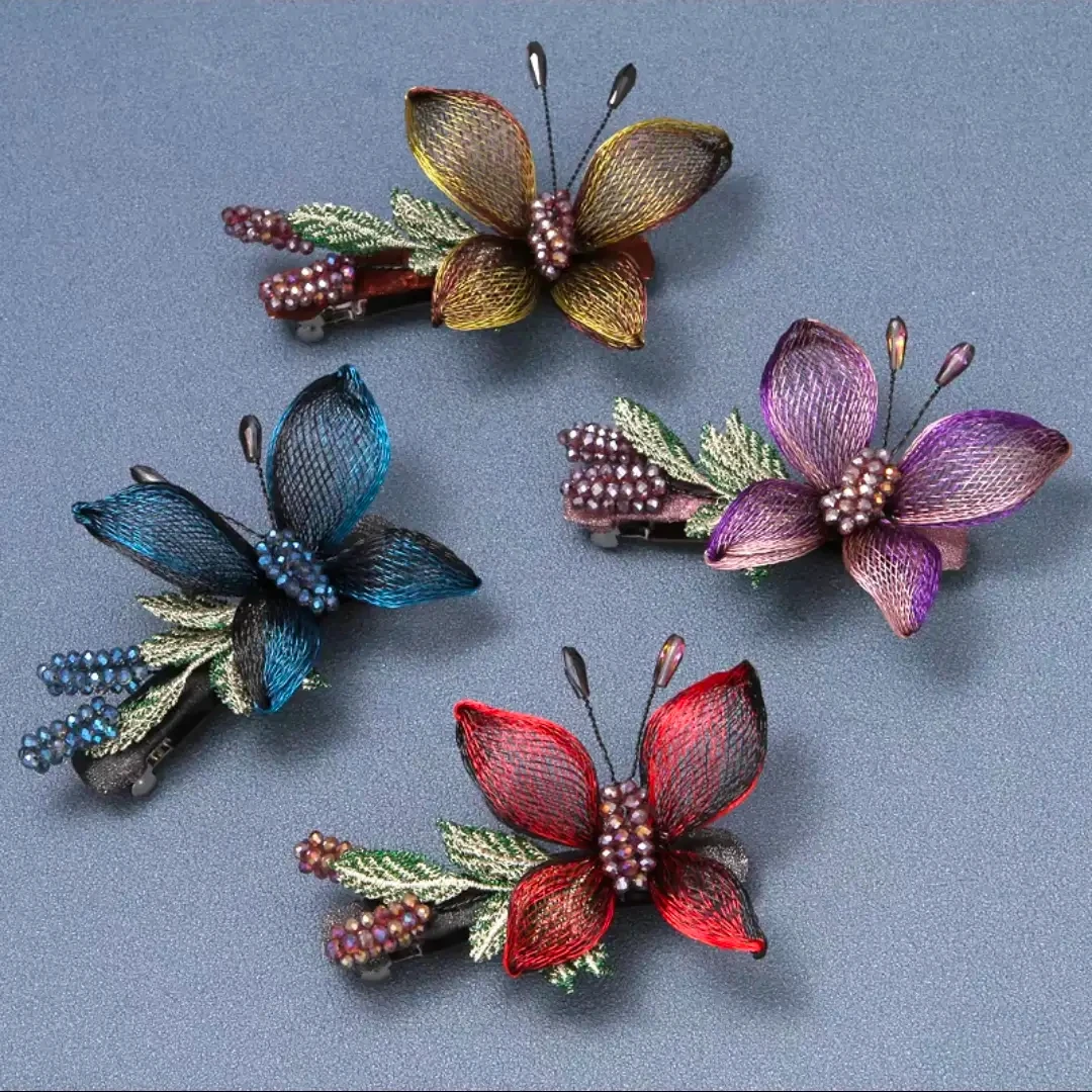 铜丝手工制奢镂空蝴蝶发夹渐变顶夹弹簧夹一字夹横夹发夹发卡