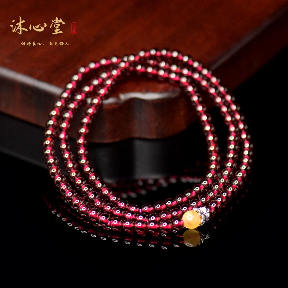 天然石榴石酒红约4毫米项链手链女款多圈转运珠手串轻奢小众精致