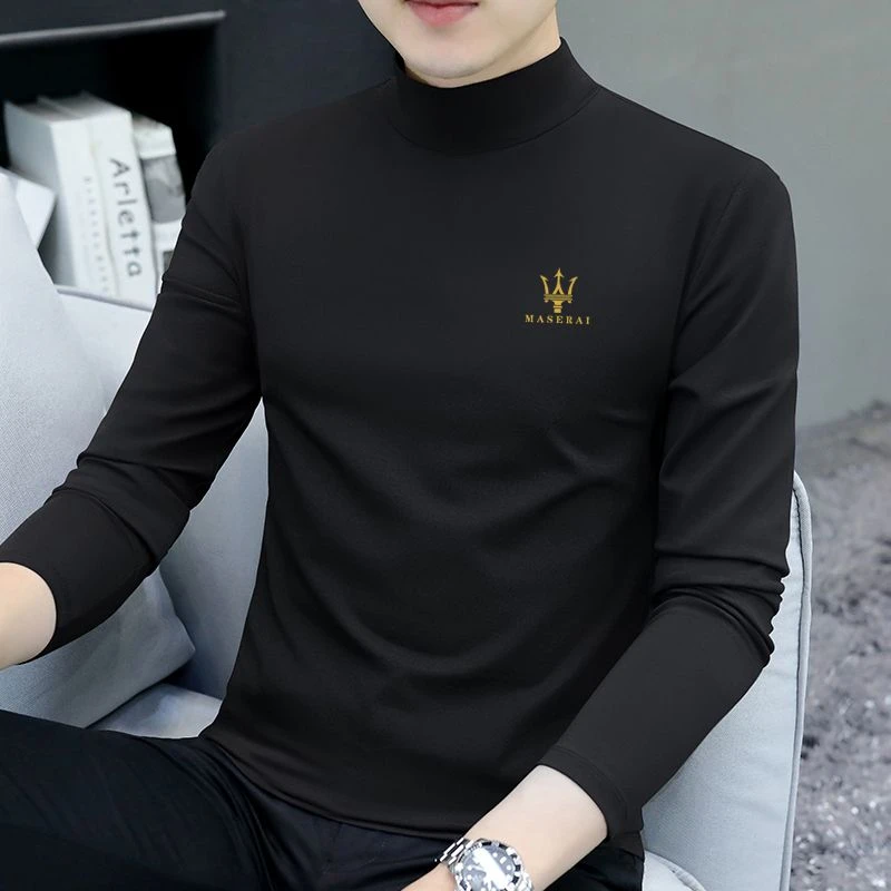 春秋款高领打底外穿秋冬衣服潮男士新款修身中领休闲长袖上衣T恤