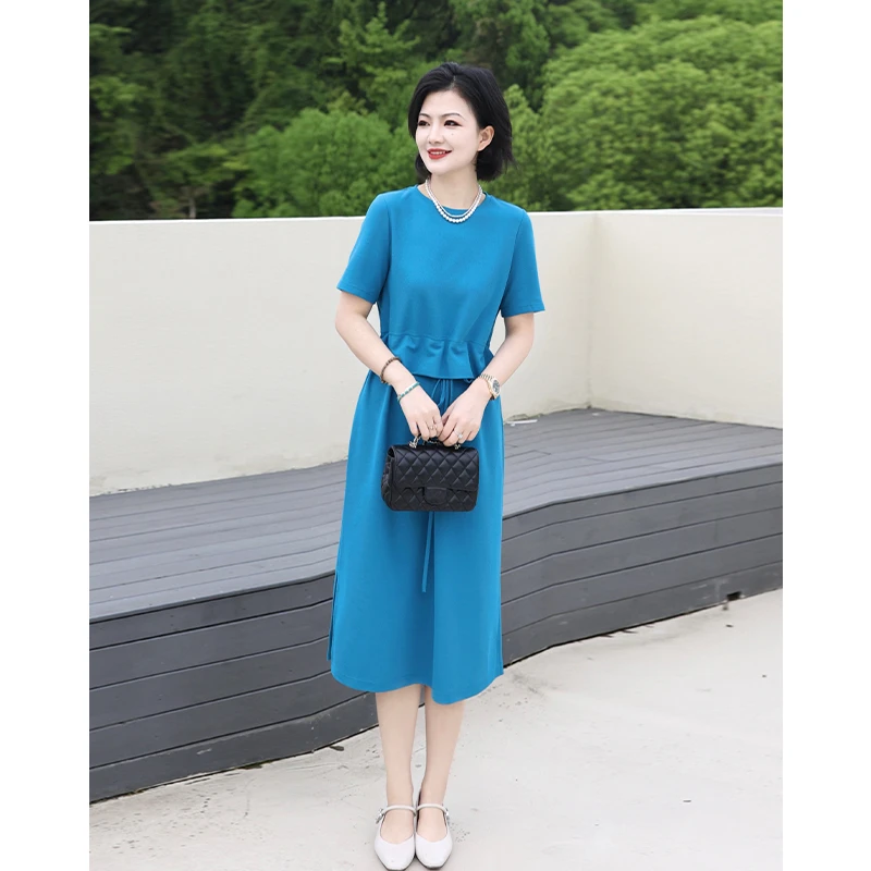 枫竺阿楠anan 海岛假日 设计感纯色法式气质短袖蓝色连衣裙女夏季