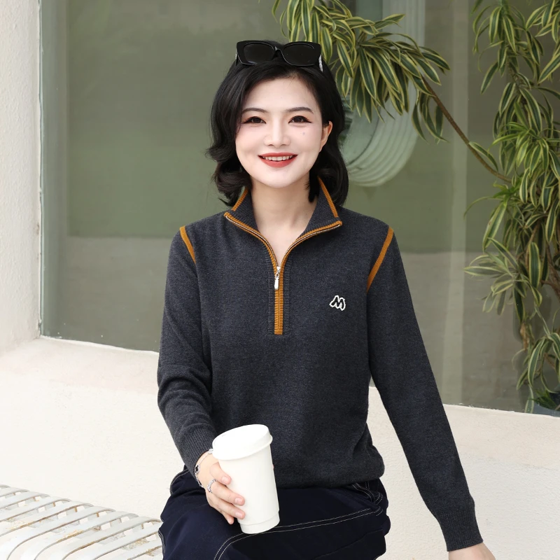 枫竺阿楠anan 复古日记 全羊毛半拉链撞色立领毛衣针织衫女秋季