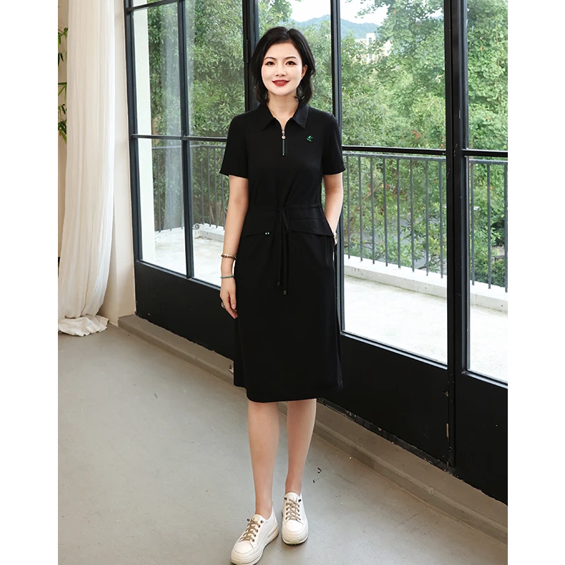 枫竺高端女装阿楠anan 轻氧旋律 纯色半拉链翻领休闲连衣裙女夏季