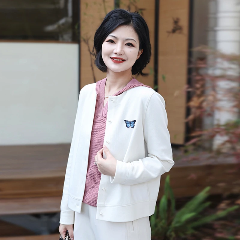 枫竺阿楠anan悠悠午后时尚百搭休闲蝴蝶圆领短款夹克薄款外套上衣