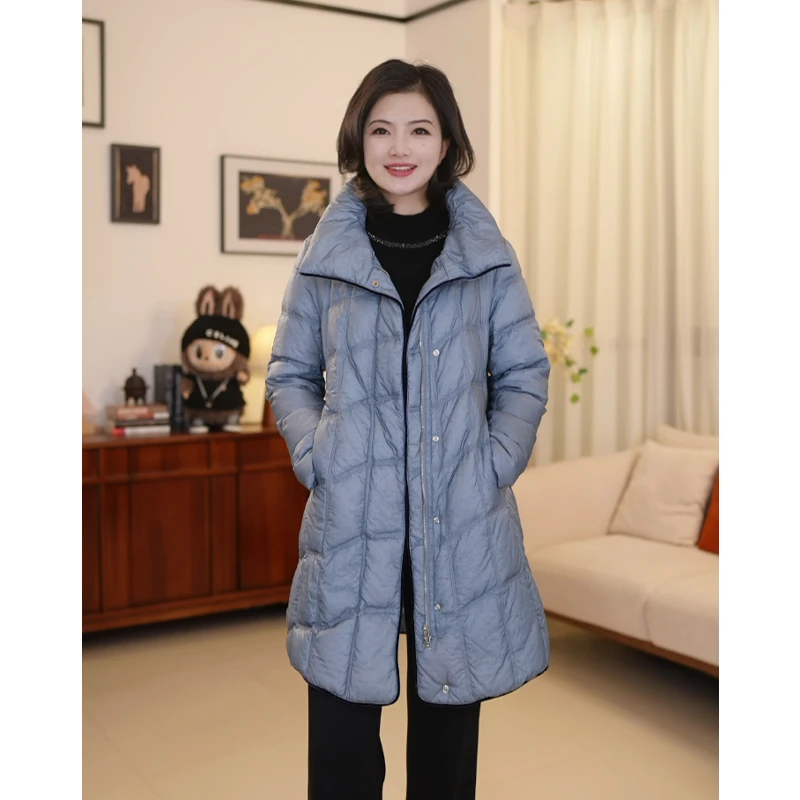 枫竺阿楠anan 月影沉香 90白鸭绒气质蕾丝撞色中长款羽绒服女冬季