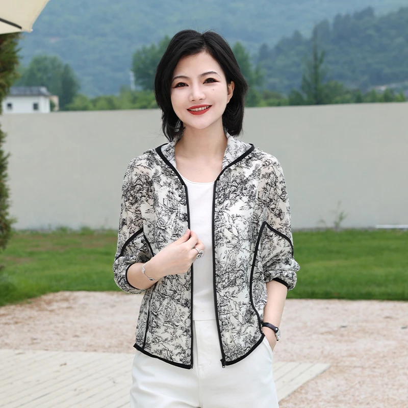 枫竺阿楠anan美景如画休闲印花拉链薄款夏季短外套防晒衣女款外穿