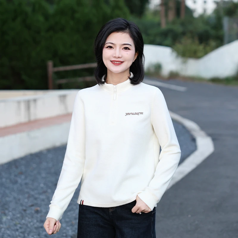 阿楠anan 时光胶囊 百搭纯色半高领绣花休闲长袖卫衣女打底衫上衣