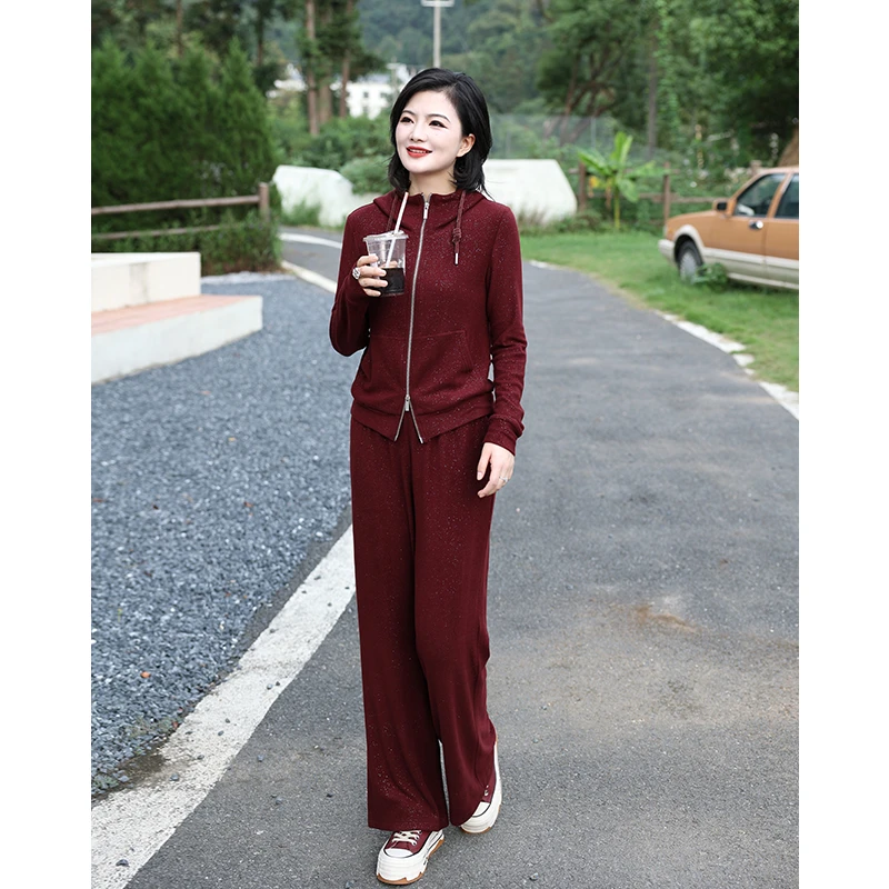 阿楠anan闪耀星空 设计感亮丝连帽抽绳休闲运动套装女秋冬两件套