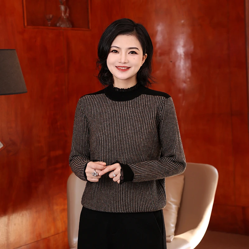 枫竺阿楠anan 如意风华 花边领拼接千鸟格毛衣女内搭打底针织衫冬