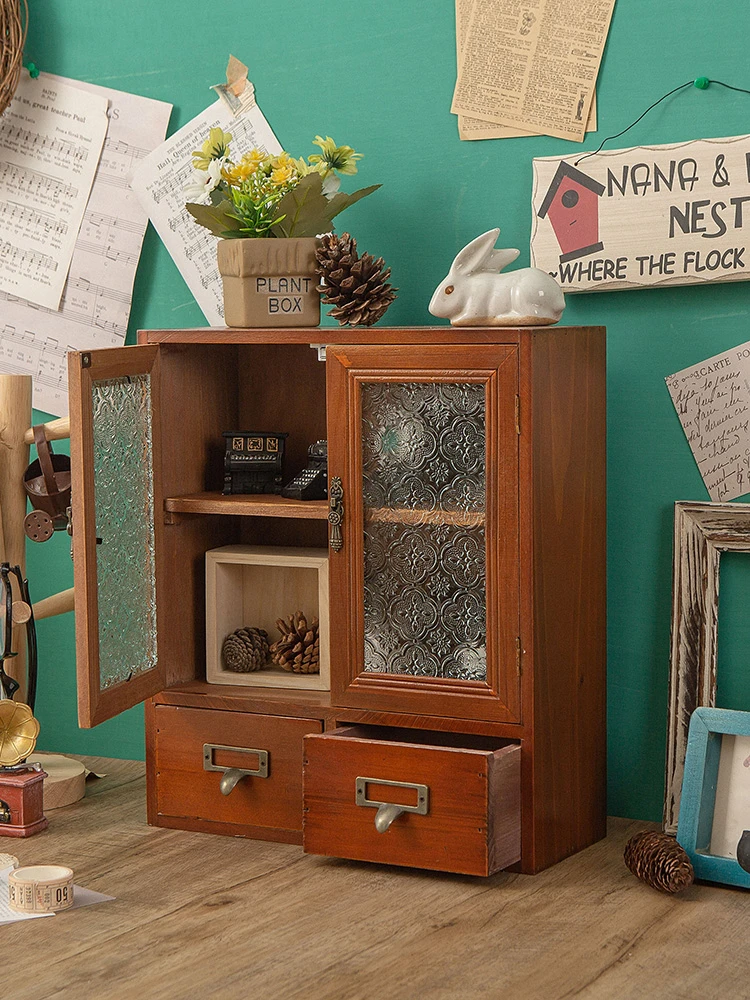 夏沐梵木盲盒柜木质杯子桌面收纳盒化妆品大容量桌上置物架抽屉