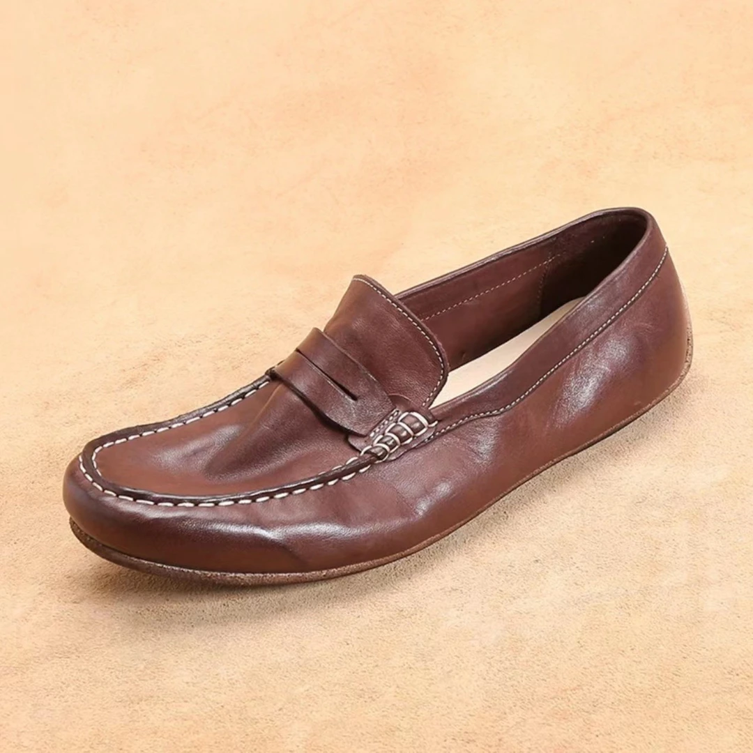 2025夏季新款马皮乐福固特异皮鞋休闲商务复古男士豆豆鞋轻便透气