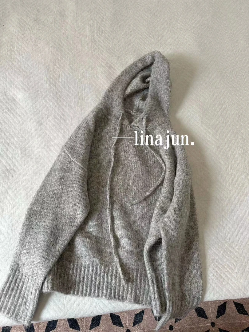 11.29秋冬新款简约休闲百搭灰色连帽毛衣