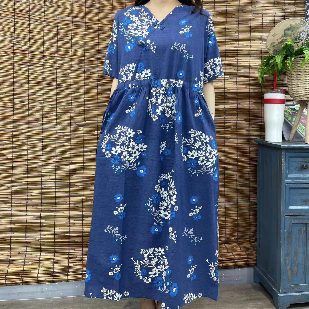 9071夏季新款时尚气质显瘦减龄短袖连衣裙