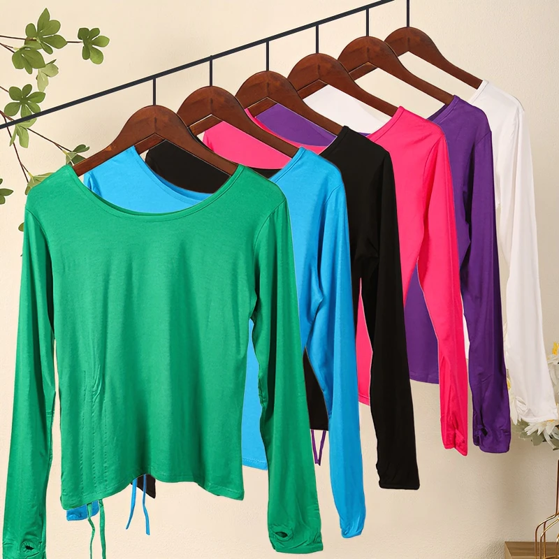 新款秋季长袖抽绳中老年广场舞舞蹈上装显瘦可外搭百搭抽绳长袖