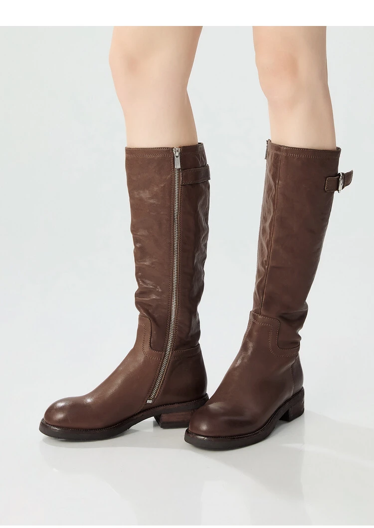 DEEP BREATH深呼吸水洗牛皮马靴做旧褶皱长靴AX15232