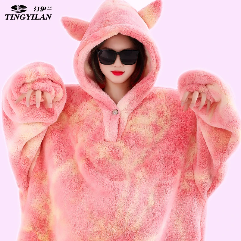 男女加厚珊瑚绒情侣睡袍秋冬长袍加厚大码冬季连帽睡衣家居服套装