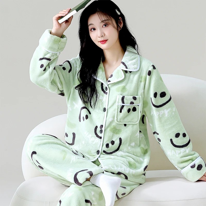 睡衣女秋冬季加厚套装家居服保暖长袖春秋新款珊瑚绒法兰绒可外穿