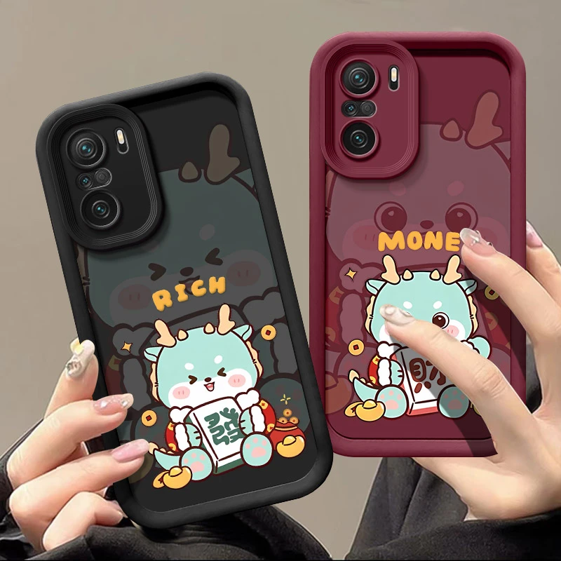 发财小龙适用红米k40手机壳M2012K11AC可爱卡通创意硅胶防摔软胶