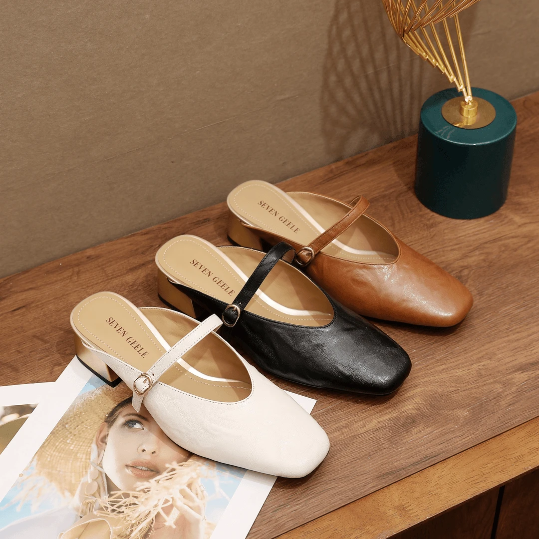 KFY【3cm】2024夏季新款真皮轻奢手抓羊皮清凉潮流时尚包头拖鞋D520