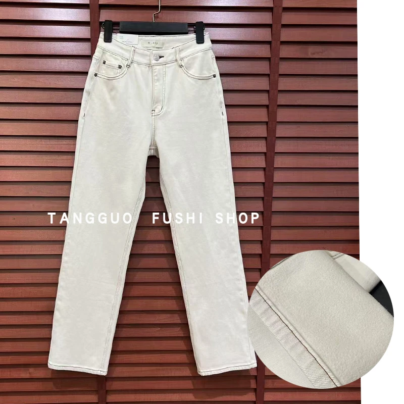 【加绒】24年冬低弹『方块皮标』明线微弹方兜牛仔窄版直筒裤17022