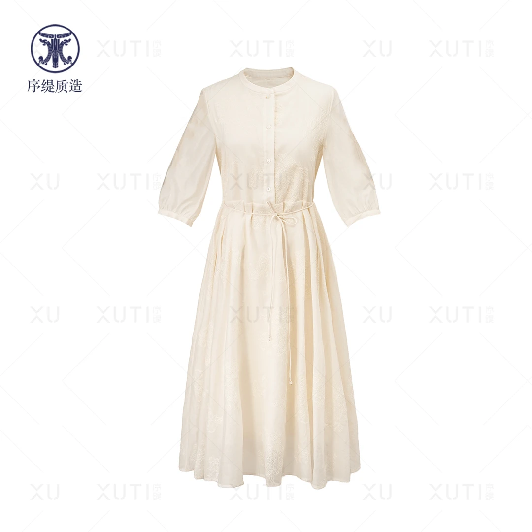 序缇『月华清』春夏新款国风新中式女装桑蚕丝连衣裙H13-0719