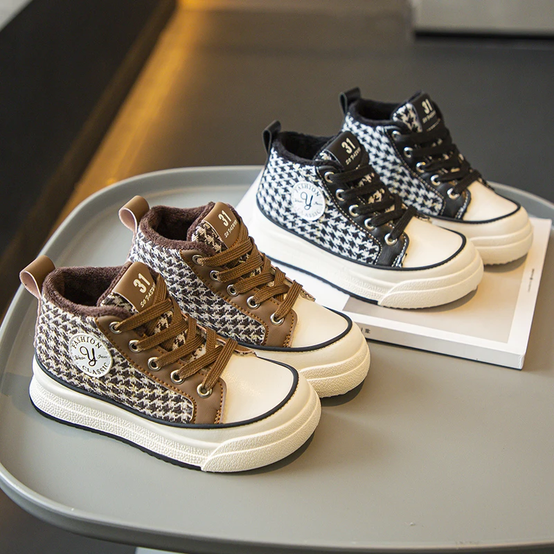 儿童中帮帆布棉鞋2024新款秋季帆布鞋防滑休闲时尚耐穿棉鞋