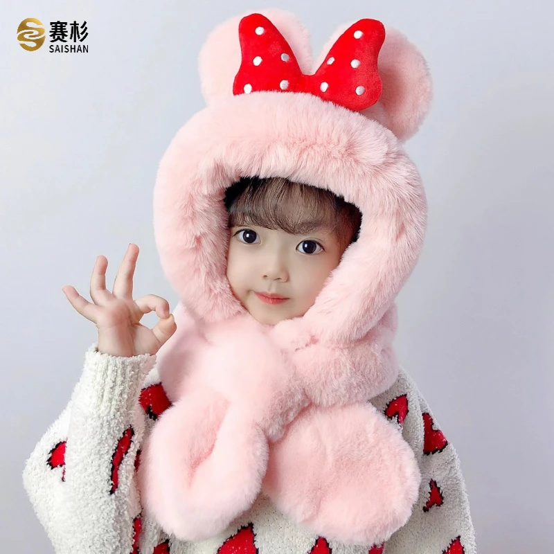 儿童帽子围巾一体秋冬两件套保暖可爱加厚宝宝帽男女童冬天护耳帽