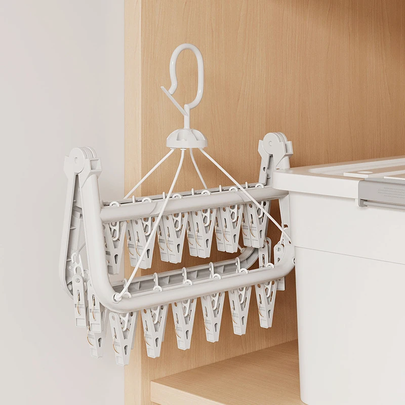 赛杉家用塑料挂式阳台晾晒架神器多夹子晾衣架免打孔晒袜子折叠