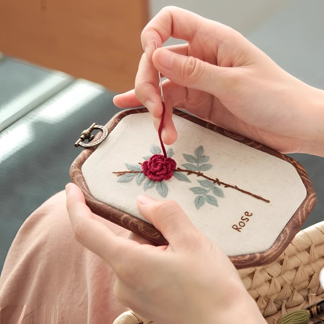 法式立体刺绣手工diy材料包花拾自绣英文教程套件初学者送礼