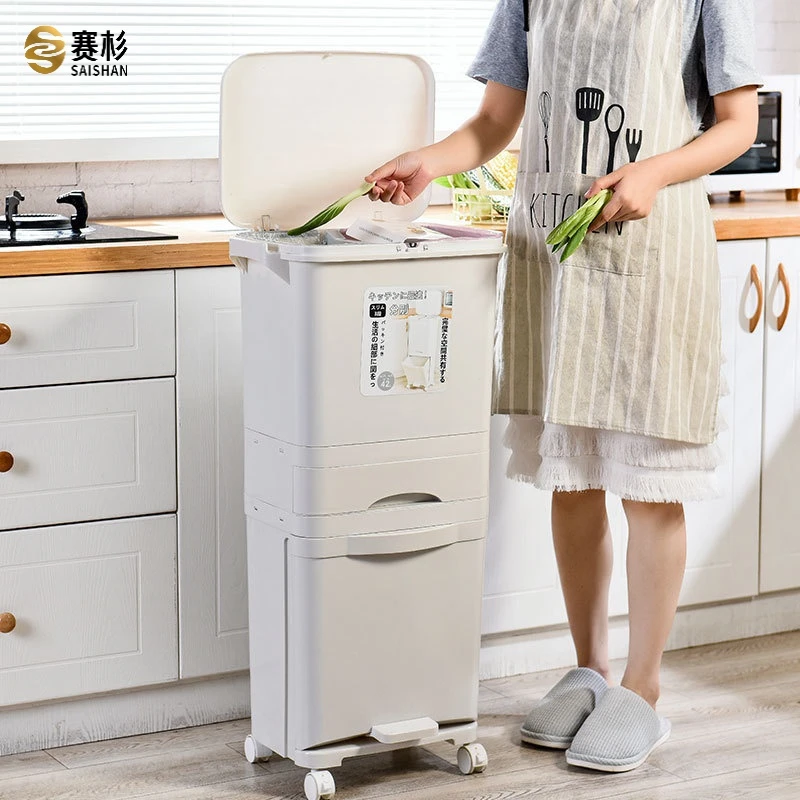 厨房家用带盖大容量双层分类大号高颜值防臭加厚垃圾筒卫生间好物