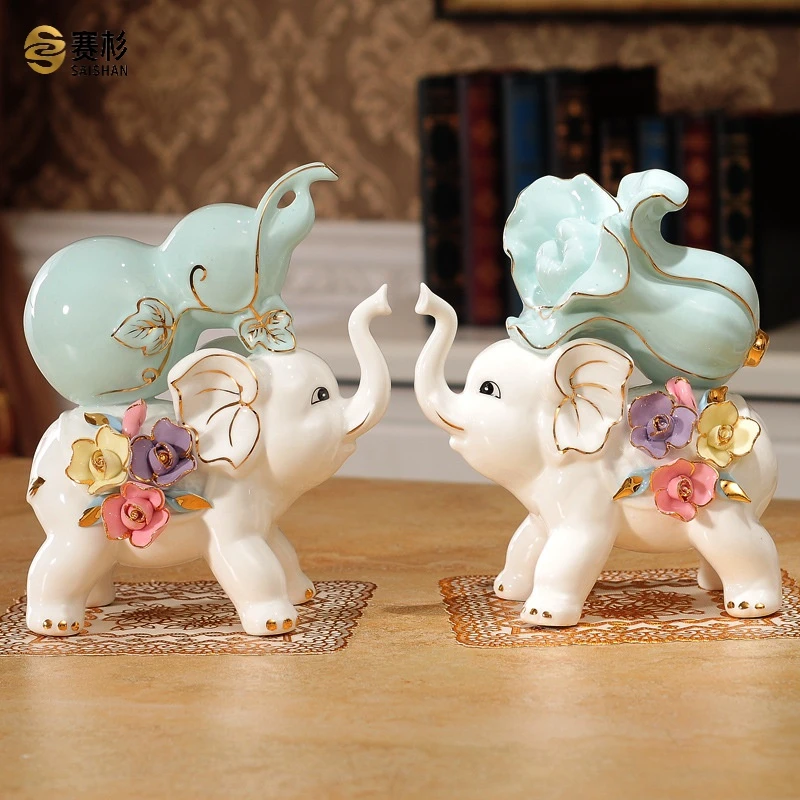 新款葫芦大象摆件创意陶瓷客厅电视柜酒柜轻奢招财装饰品乔迁新居