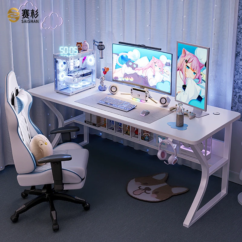 白色电竞桌子电脑桌台式家用办公桌椅套装简易卧室书桌学习写字桌