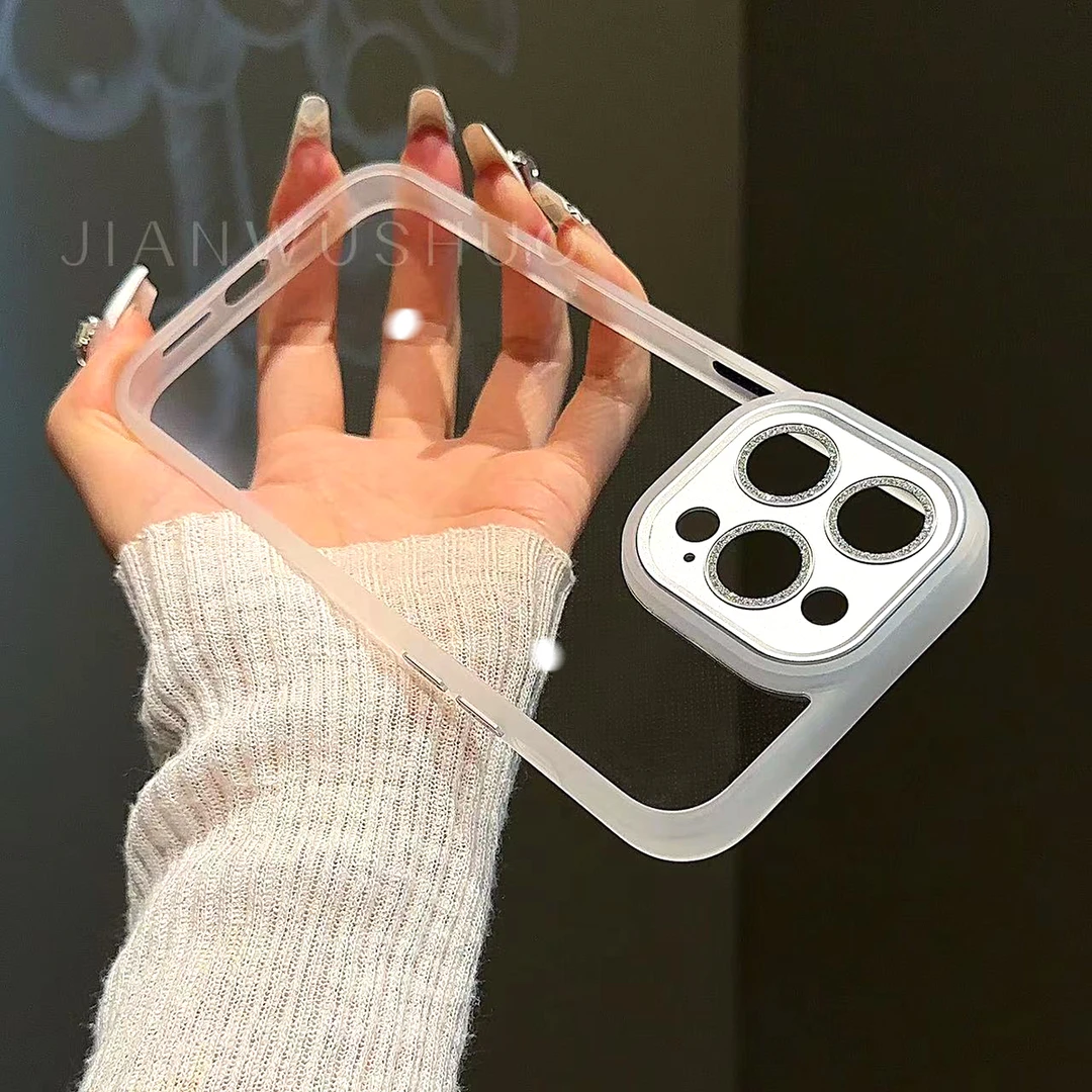 简物说适用苹果15promax金属镜头闪粉手机壳iPhone14plus/13/12