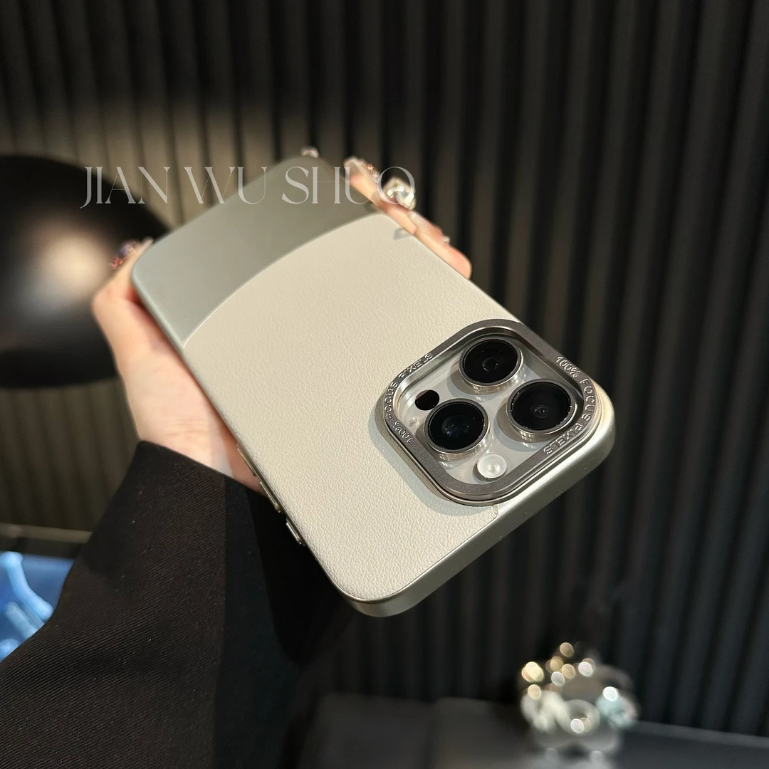 新款苹果15promax裸感素皮拼接手机壳iphone14pro