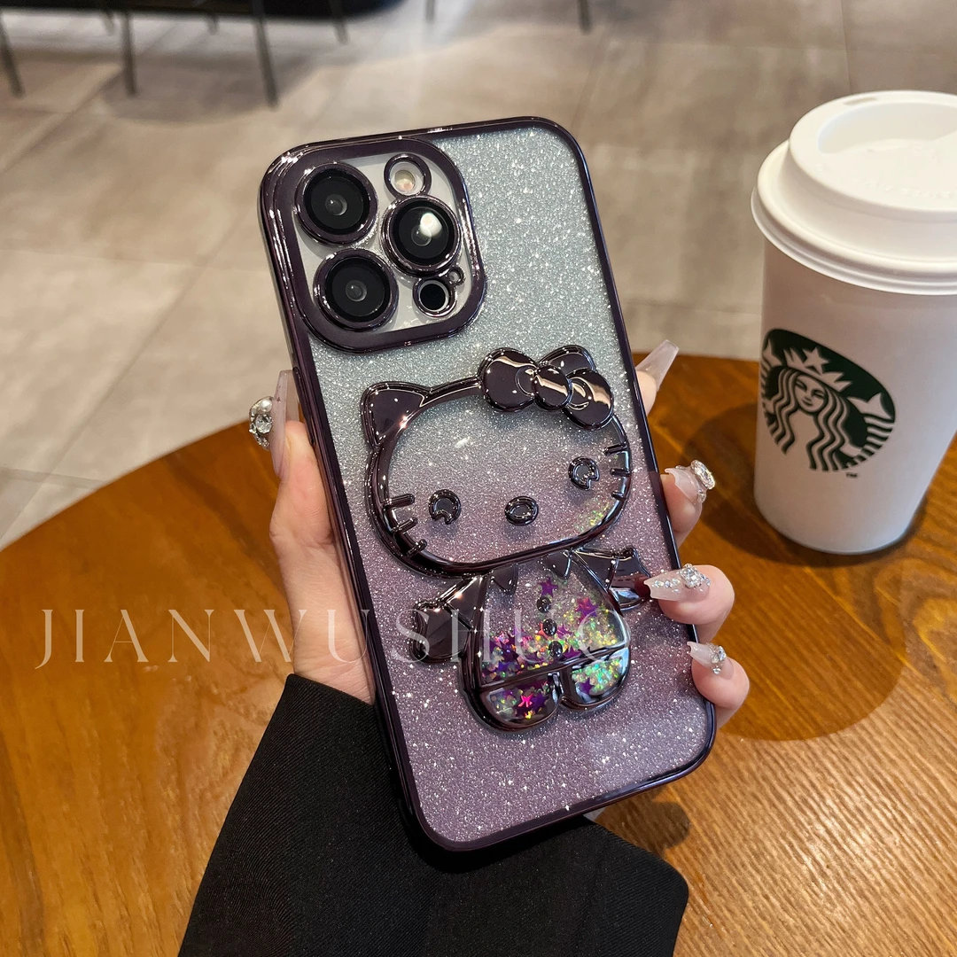 简物说【适用苹果】电镀猫咪流沙闪粉手机壳iphone14promax/13/12