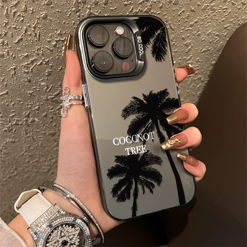 苹果15iphone14promax手机壳简约椰树13潮牌大孔12新款11时尚xs硬