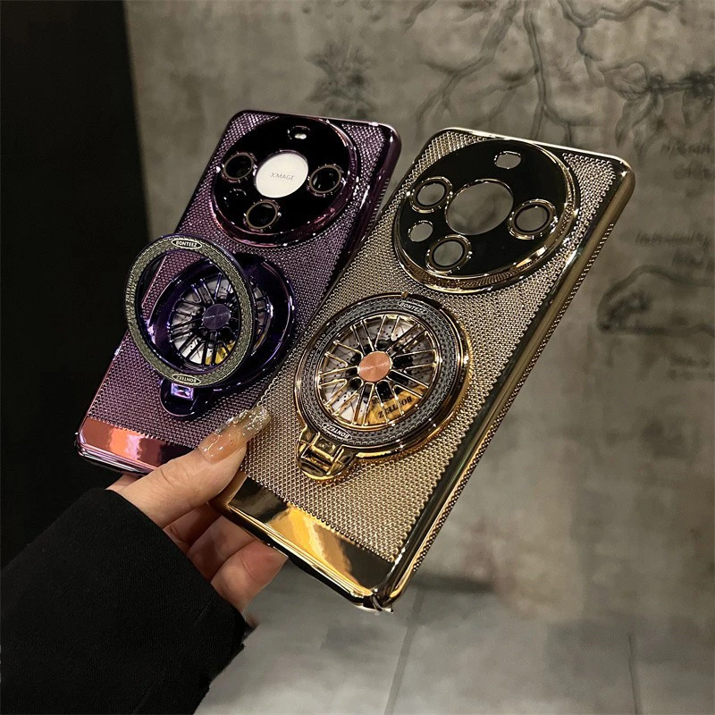 适用于华为Mate60手机壳陀螺支架60pro电镀蜂窝50por网格透气散热