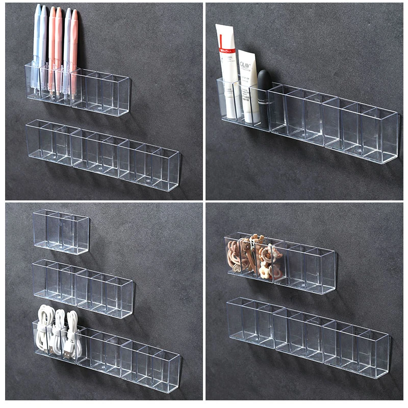 桌面收纳盒壁挂透明分格亚克力工位文具笔化妆品口红眉笔小置物架