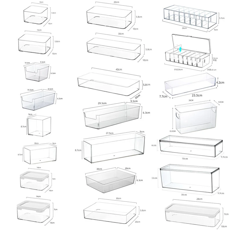 桌面收纳盒厨房抽屉内置分格透明亚克力窄长条化妆品工位长方形