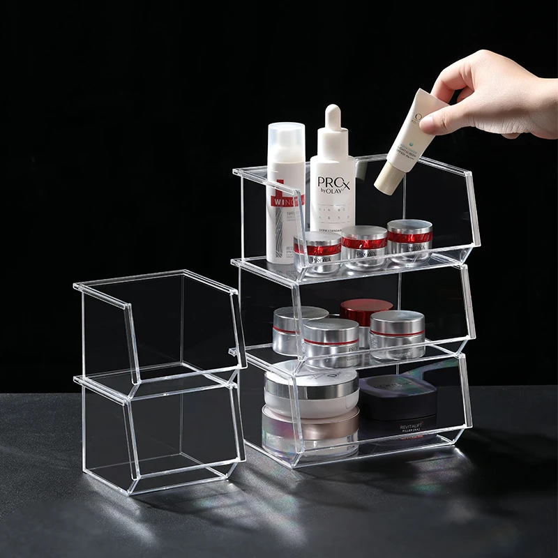 日式镜柜收纳盒可叠加洗漱台化妆品口红置物架浴室桌面整理储物盒