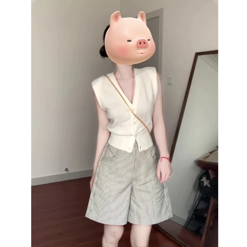 背心打底针织衫内搭t恤法式洋气V领短款修身上衣2025夏季新款女装