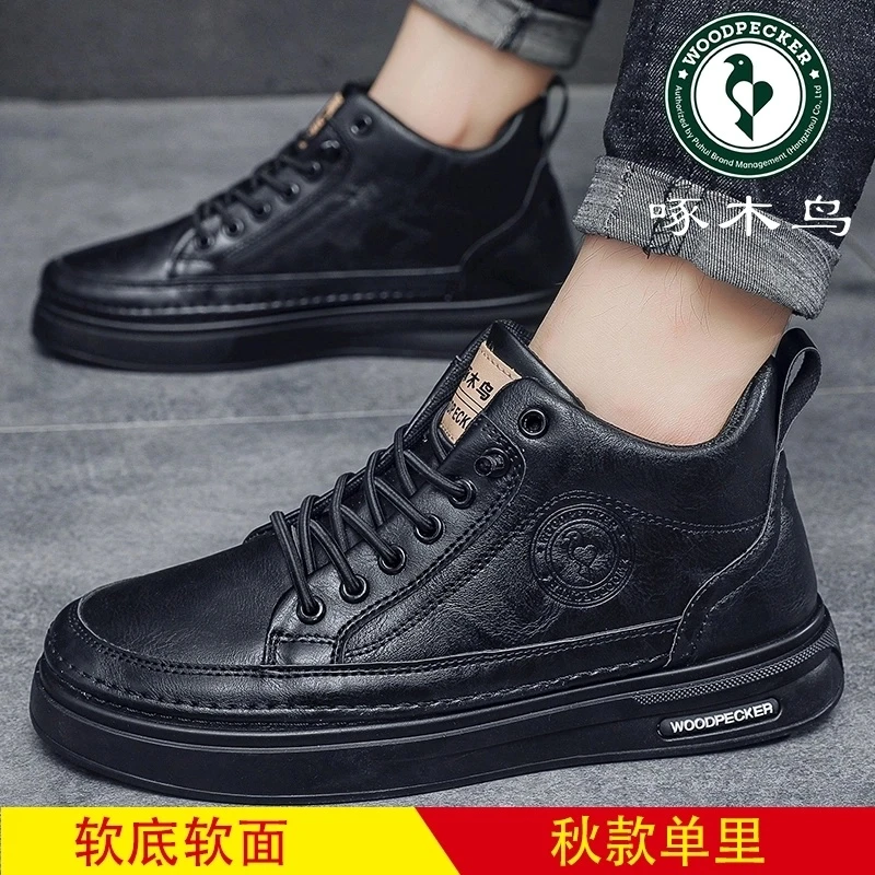 啄木鸟 男式高帮板鞋棉鞋冬运动休闲鞋百搭男鞋加绒
